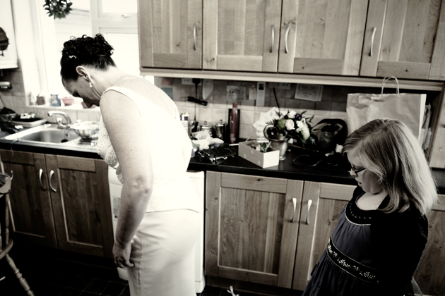 Final inspection of bride's dress